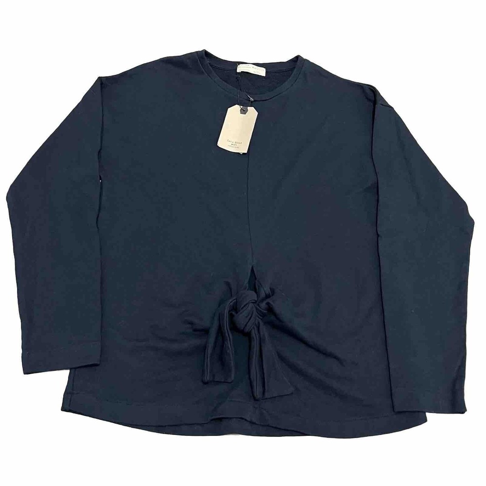 New Zara Girls Navy Bow Tie Up‎ Light Cotton Sweater Sweatshirt-Youth 13/14-1195